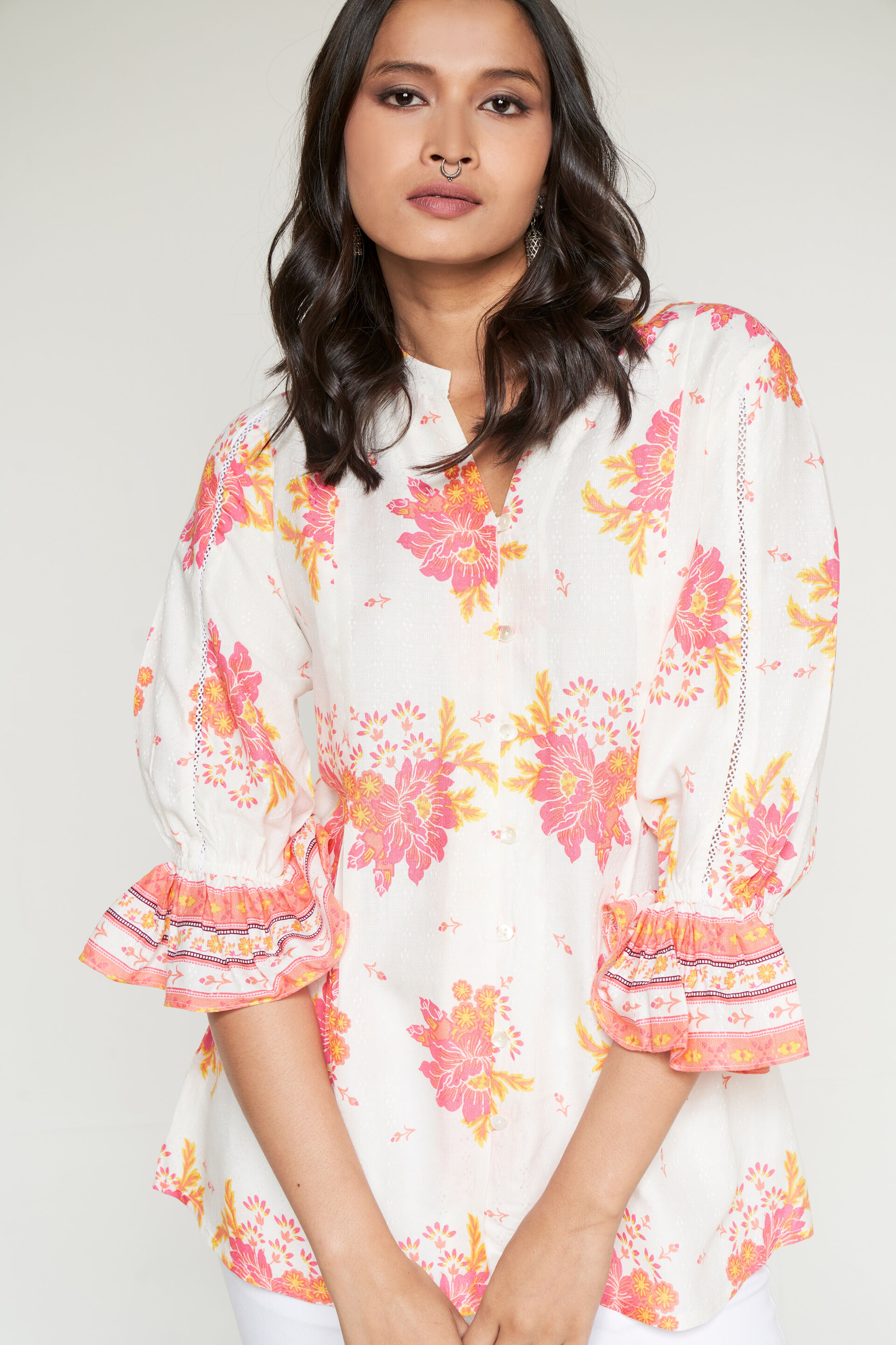 Pink Floral Shirt Style Top, Pink, image 5